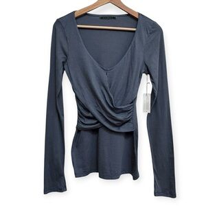 Velvet by Graham & Spencer Y2K Crossover Ruched V-Neck Long Sleeve Blouse Top